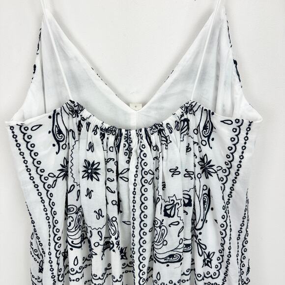 Madewell Embroidered Deep V Neck Midi Dress Bandana Boho White Navy Large NWT - Picture 12 of 16